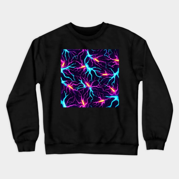 Neon Synapse: Electric Neural Network Inspired Digital Art Crewneck Sweatshirt by naars90